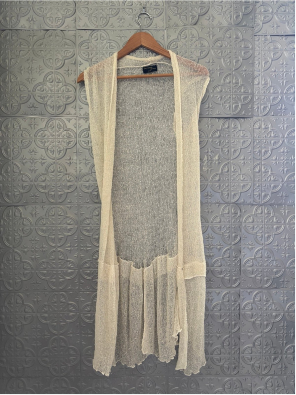 serene lifestyle Italy white sleeveless beach swim cover-up open Long cardigan - Picture 7 of 8